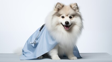 dog, Finnish Lapphund in doctor gown