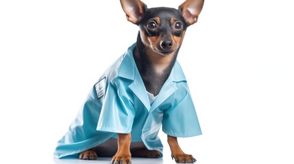 dog, German Pinscher in doctor gown