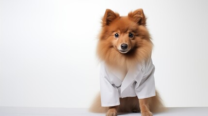 dog, Finnish Spitz Retriever in doctor gown