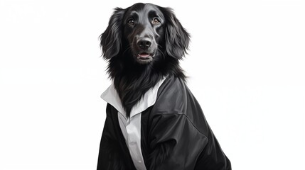 dog, Flat-Coated Retriever in doctor gown