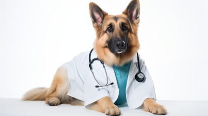 dog, German Shepherd in doctor gown