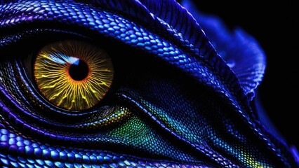 Closeup of the eye of a blue dragon, AI-generated.