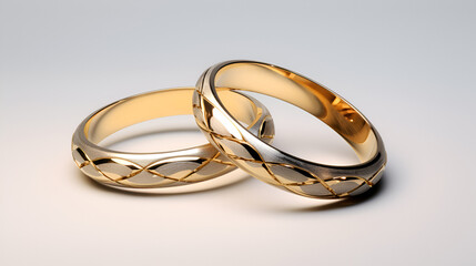 Two Gold Wedding Rings On A isolated background, Wedding rings set, Gift and Wedding concept, AI generated