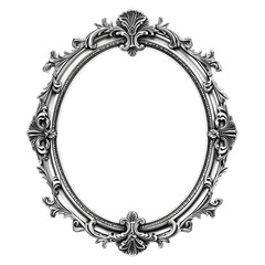 Silver antique vintage oval frame isolated on transparent - obrazy, fototapety, plakaty