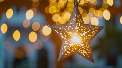 Islamic concept Decoration white star with traditional lantern