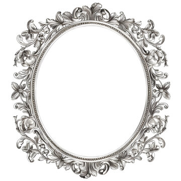 Silver antique vintage oval frame isolated on transparent