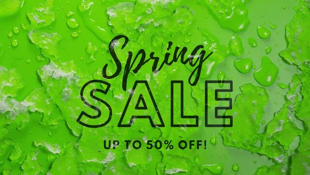 Snow melting in spring sale banner, up to 50 percent off advertising seasonal promotion, winter prices thaw