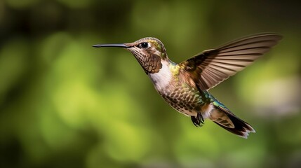 Fototapeta premium AI generated illustration of vibrant hummingbird pictured in mid-flight with its wings outstretched