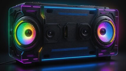 AI generated illustration of a ghettoblaster in neon lights