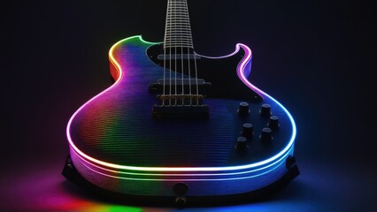 AI generated illustration of an electric guitar in neon lights