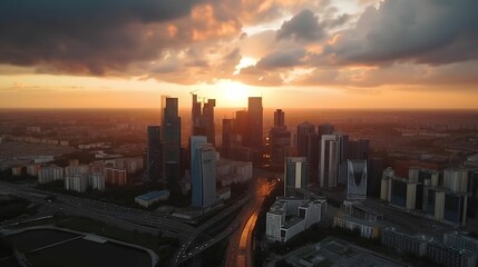 Naklejka na ściany i meble AI generated illustration of a stunning bustling metropolitan cityscape at sunset