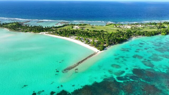 Aerial of Bantam Island, The Cocos (Keeling) Islands, Australian Territory