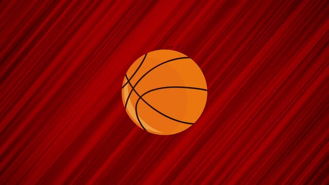 Flying basketball on red background. Animation of flying object. Different versions in my portfolio: red and blue background, another angle and central object. Looped animation