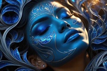 AI generated illustration of a young female with her face painted in blue
