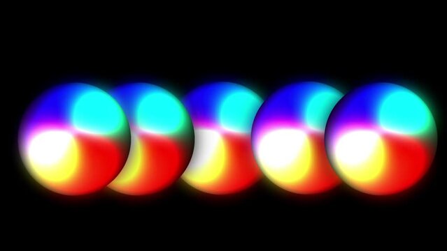 Abstract 3d background with beautiful rainbow colors gradient on wax bubbles metaball. Spheres fly in the air with an inner glow, 3d ball appears by illuminating with colorful neon light.
