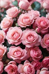 Bouquet of pink roses on a wooden background