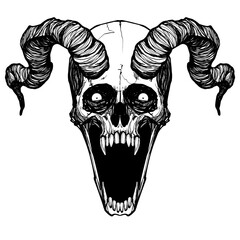 A scary skull and bones illustration/vector black and white