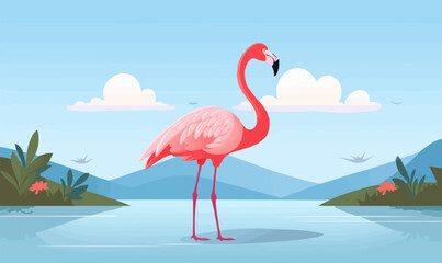 Obraz premium flamingo vector flat minimalistic isolated vector style illustration