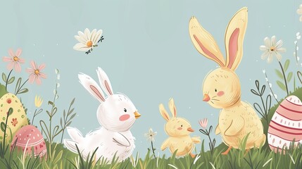 Illustration of an Easter bunny in a cartoon style..Processed by human hands. Generated by AI