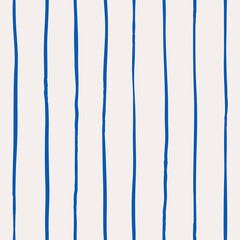 Hand drawn vertical striped pattern. Blue lines on white background. Thin stripes