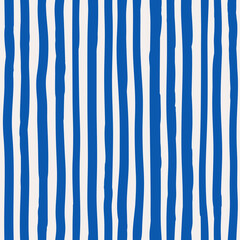 Vertical striped pattern. Blue hand drawn pattern on white background. Thick stripes