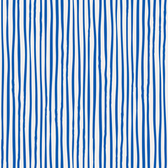 Hand drawn vertical striped pattern. Blue lines on white background. Thin stripe