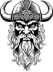 A Viking warrior or barbarian gladiator man mascot face looking strong wearing a helmet. In a retro vintage woodcut style.
