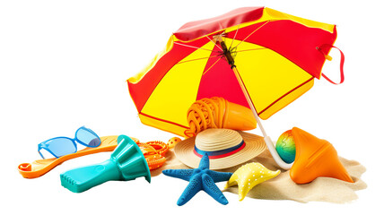 Summer Fun with Beach Umbrella and Accessories isolated on transparent background