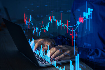 Stock market and trading data. Investor analyzing financial chart. Technical analysis, investment, banking.