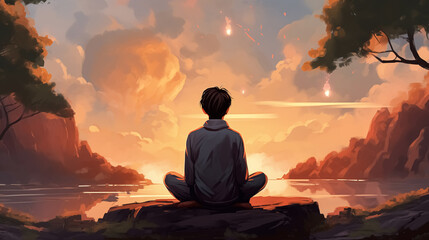 Fototapeta premium Capture the serene atmosphere of mindfulness in schools, illustrating scenes where students engage in meditation