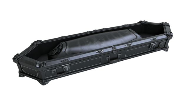 open black coffin, isolated on transparent background