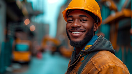 Portrait of maintenance worker looking into camera with empty space for text.