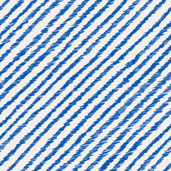 Diagonal striped pattern. Blue hand drawn pattern on white background