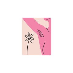 Stylish and vector illustration dedicated to feminism &ndash; a girl shows a hairy armpit. Sticker for International Women's Day. Badge for women's rights and equality.