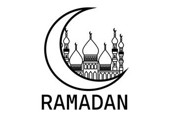 Icono negro de mezquita en una luna de ramadán. - obrazy, fototapety, plakaty