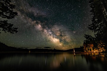 the milky shines brightly in this image from near lake