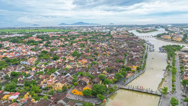 Hoi An, Vietnam : Aerial view of Hoi An ancient town, UNESCO world heritage, at Quang Nam province. Vietnam. Hoi An is one of the most popular destinations in Vietnam