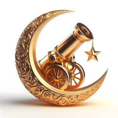 Islamic 3d cannon moon golden ramadan eid festival Elegant decoration design