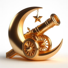 Islamic 3d cannon moon golden ramadan eid festival decoration design