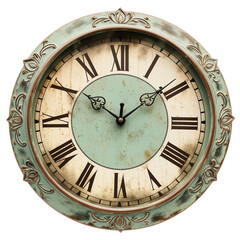 vintage wall clock, isolated on transparent background