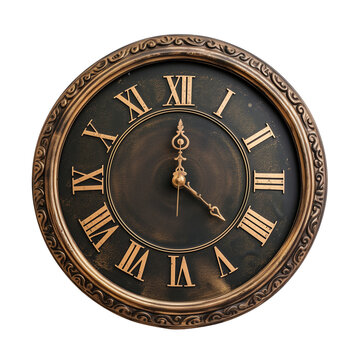 vintage wall clock, isolated on transparent background