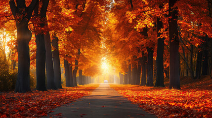 autumn alley on background - Powered by Adobe