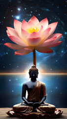 Enlightened Buddha: Cosmic Meditation on Lotus Flower