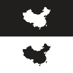 Republic of China map silhouette Simple (only sharp corners) map of China vector drawing. Filled and outline version