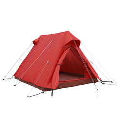 3D red color tent camp illustration isolated on a transparent background