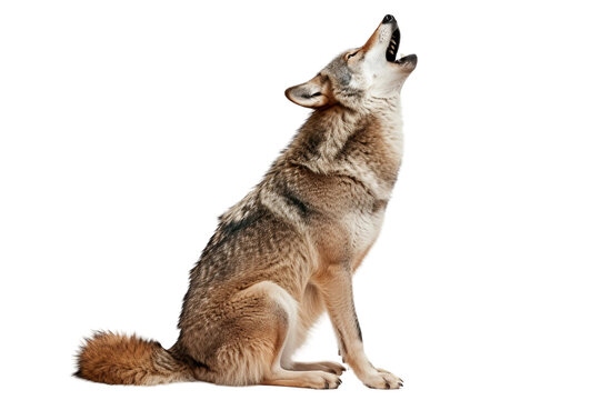 Wolf's Echoing Cry on Transparent Background, PNG, Generative Ai