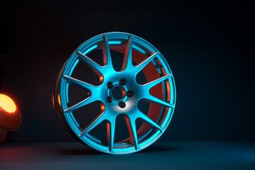 not new 18-radius light gray auto rims with red and blue backlighting