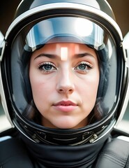 AI generated illustration of A young female wearing a space helmet