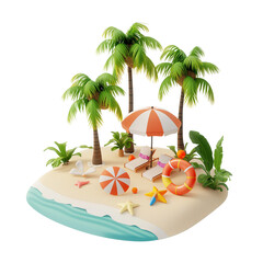 3d render of it summer time with decoration sand beach concept isolated on transparent background