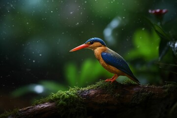 Fototapeta premium AI generated illustration of a jungle dwarf kingfisher perched on a tree branch